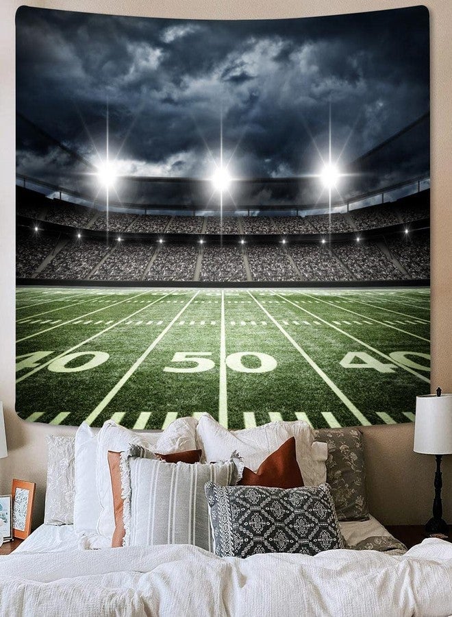 Bzhilja American Football Stadium Tapestry , Sport Field Light Night Soccer Turf Boys Kids Green Grass Dark Black Modern Simple Printed Decoration Tapestry Wall Hanging Bedroom Living Room Dorm Decor,80X60 - Image 2